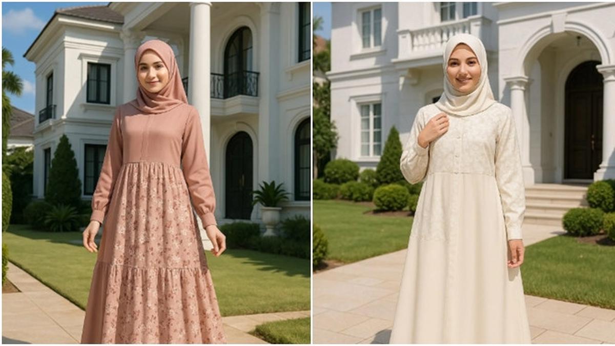 7 Contoh Model Gamis Kombinasi Motif dan Polos, Ini Pilihannya yang Anggun dan Kekinian