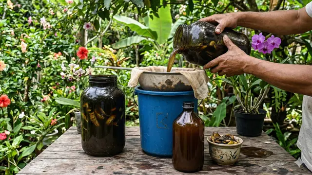 Cara Mengolah Kulit Pisang Fermentasi untuk Pupuk Bunga (Foto: Gemini AI)