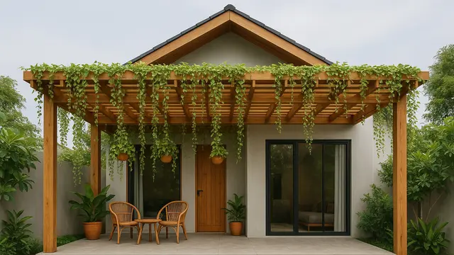 Model Rumah 6x12 dengan Kanopi Kayu/Ilustrasi gambar oleh AI