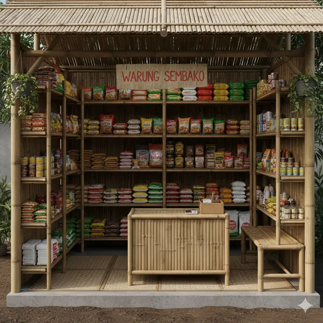 Desain Warung Sembako dari Bambu Sederhana/AI