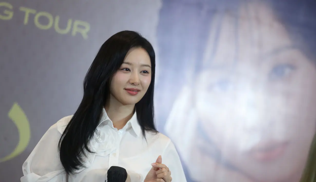 Kim Ji Won di konferensi pers "Be My One" di Jakarta, Sabtu (31/8/2024). [Foto: Bayu Herdianto/KapanLagi]