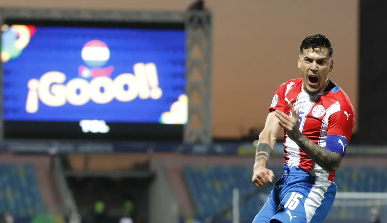 Sementara Paraguay mengemas gol lewat Gustavo Gomez pada menit ke 11, Junior Alonso pada menit ke 54 dan Gabriel Avalos pada menit ke 90. (AP/Andre Penner)