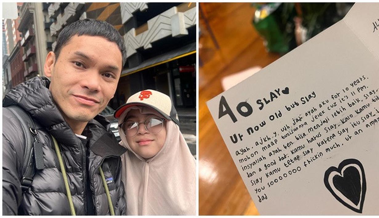 Ini adalah surat ulang tahun romantis dari Sienna untuk Ben Kasyafani. Tak hanya sekadar tulisan selamat ulang tahun, Sienna juga kreasikan gambar hati agar surat cintanya untuk sang ayah semakin menarik. Dalam surat ini, Sienna tuliskan doa, harapan dan ungkapan cintanya untuk sang ayah. Bahkan dalam surat ini, Sienna juga selipkan curhatannya menulis surat tersebut di jam 11 malam. (Liputan6.com/IG/@benkasyafani)