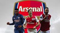 Arsenal - Thomas Partey, Mikel Arteta, Pierre Emerick Aubameyang (Bola.com/Adreanus Titus)