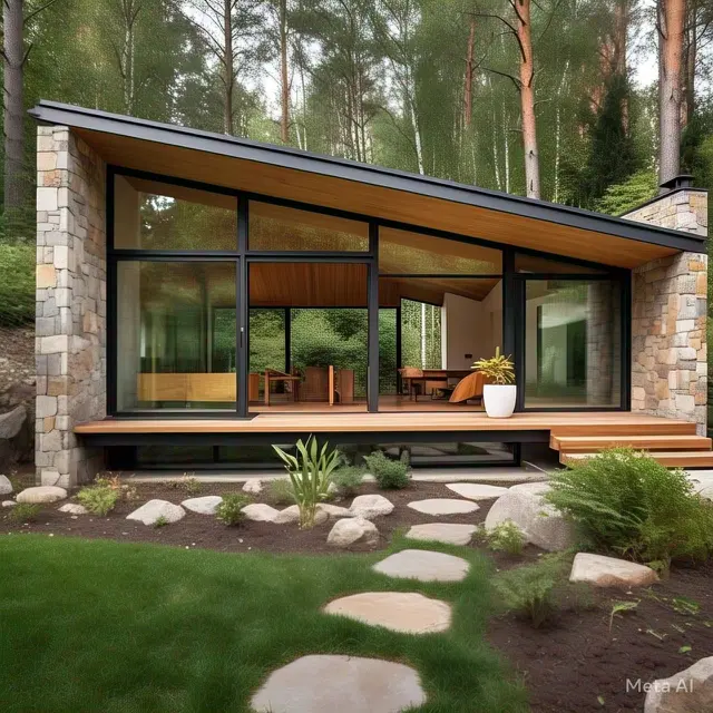 Desain Rumah Lantai 1 dengan Batu Alam