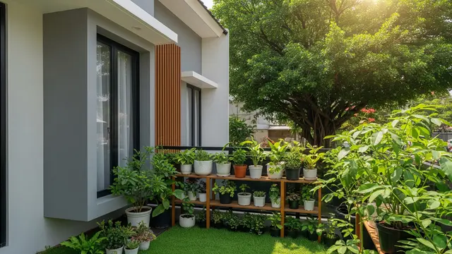 Rumah dengan Teras Mini dan 1 Pohon Rindang Model Tropis