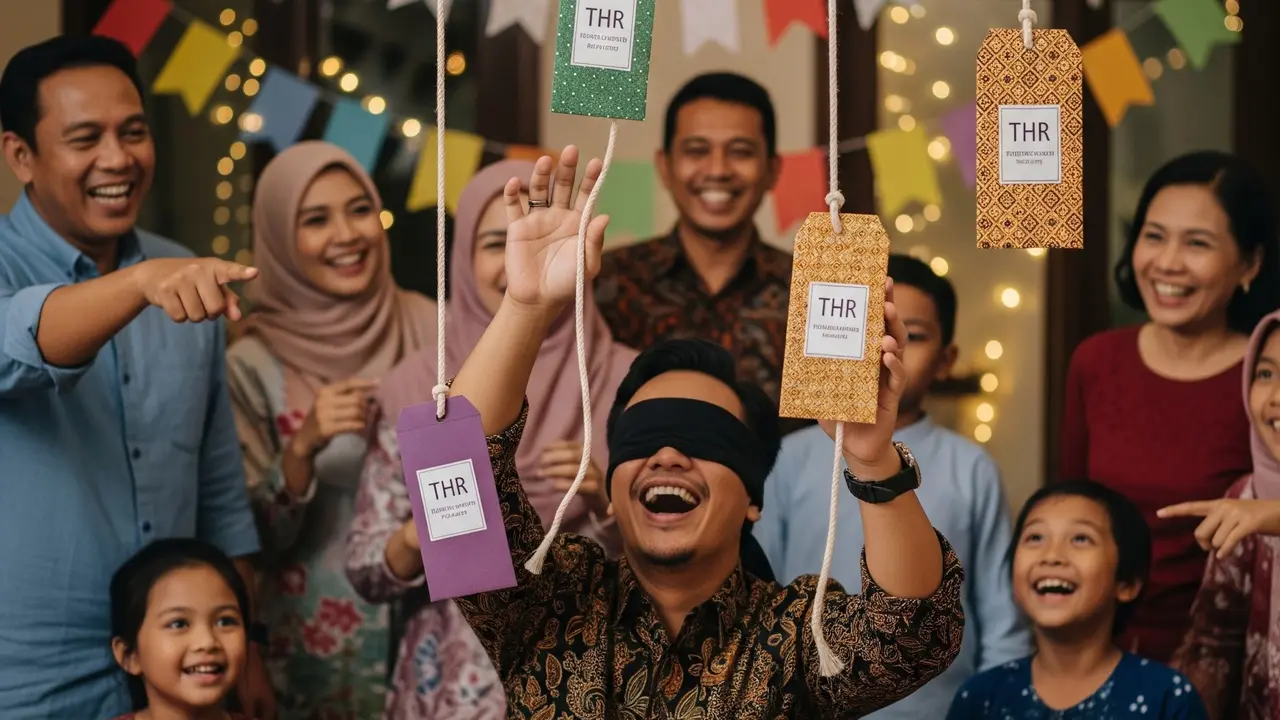 Cara Unik Ambil THR Pakai Tali (Image by Gemini AI)