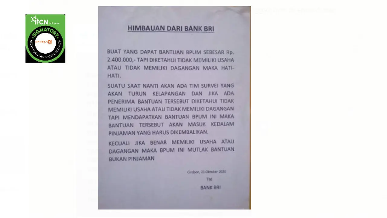 Penelusuran Klaim BRI Terbitkan Foto Imbauan untuk Penerima Bantuan BPUM