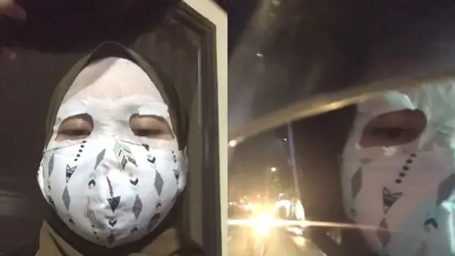 Viral video seorang gadis perempuan gunakan masker seluruh wajah layaknya mumi berjalan.