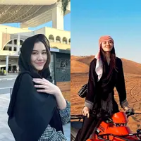 Di hari pertama kunjungannya ke Dubai, Aaliyah Massaid melindungi kepalanya dengan kerudung berwarna hitam. [@aaliyah.massaid]