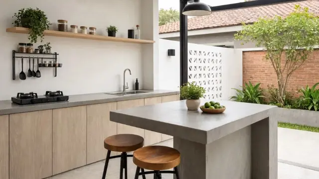 Ide Halaman Belakang Rumah Subsidi untuk Dapur Terbuka (AI Generated)