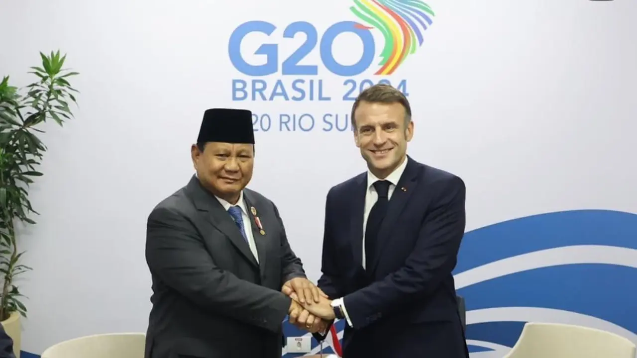 Presiden RI Prabowo Subianto melakukan pertemuan bilateral dengan Presiden Prancis Emmanuel Macron disela-sela Konferensi Tingkat Tinggi (KTT) G20 di Rio de Janeiro, Brasil, Selasa, 19 November 2024.