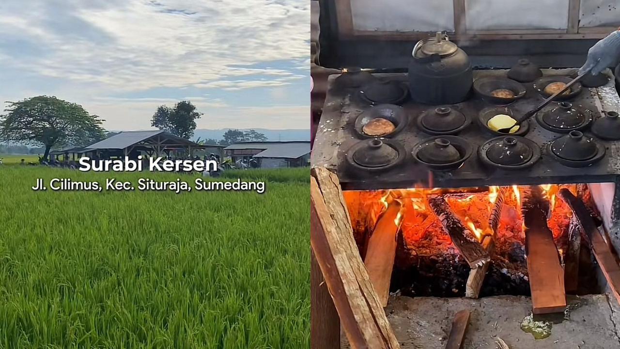 Kuliner Seru Makan Surabi di Sumedang Berpemandangan Sawah, Masaknya Masih Tradisional
