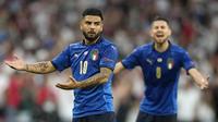 Penyerang Timnas Italia, Lorenzo Insigne, tampak kecewa saat melawan Inggris pada laga final Euro 2020 di Stadion Wembley, London, Senin (12/07/2021). (Foto: AP/Frank Augstein,Pool)