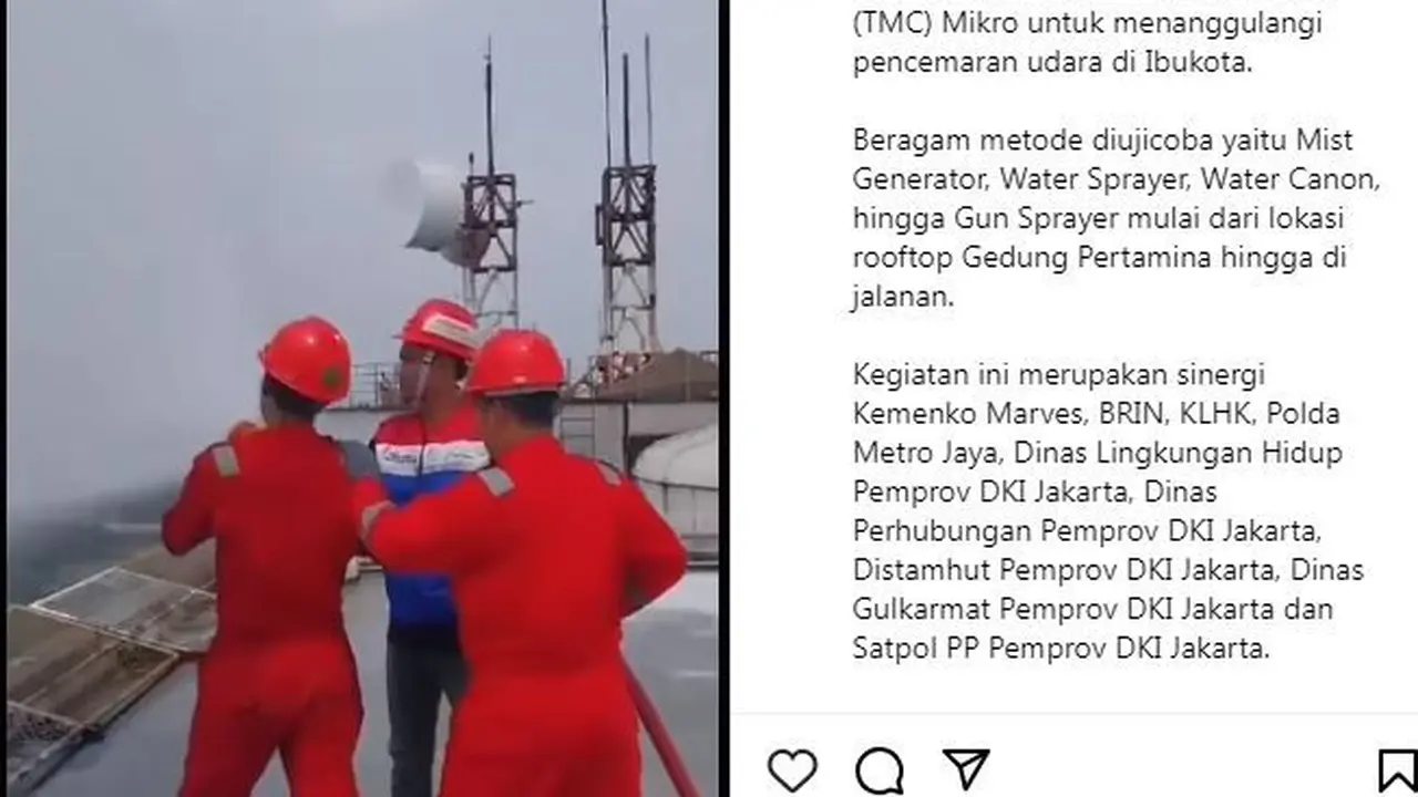 Alat untuk penyemprotan air dari gedung tinggi atau water mist untuk mengatasi polusi udara Jakarta.