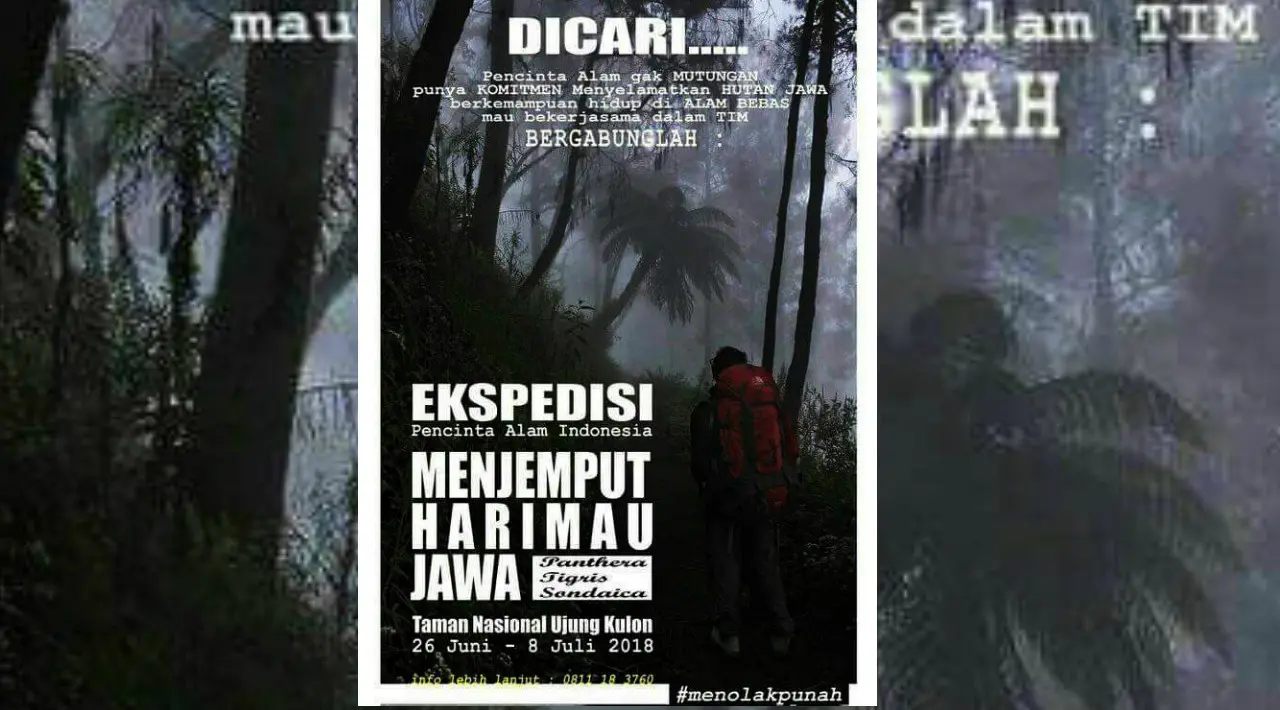 Muncul iklan ajakan kepada kalangan pencinta alam untuk menyusuri hutan Ujung Kulon guna memantau secara langsung harimau Jawa. (Liputan6.com/Yandhi Deslatama)