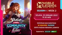 Link Live Streaming Vidio Community Cup Ladies Mobile Legends  Season 1 Week 2 di Vidio, Selasa 18 Januari 2022. (Sumber : dok. vidio.com)