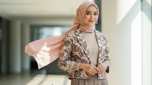 Model Gamis Terbaru Batik Kombinasi Blazer