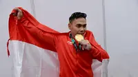 Lifter putra andalan Indonesia Eko Yuli Irawan (61,83) berhasil memberikan medali emas yang kelima untuk kontingen Indonesia usai turun di partai final putra kelas 62 kg grup A di Hall A3 Jiexpo, Kemayoran, Jakarta, Selasa (21/8)