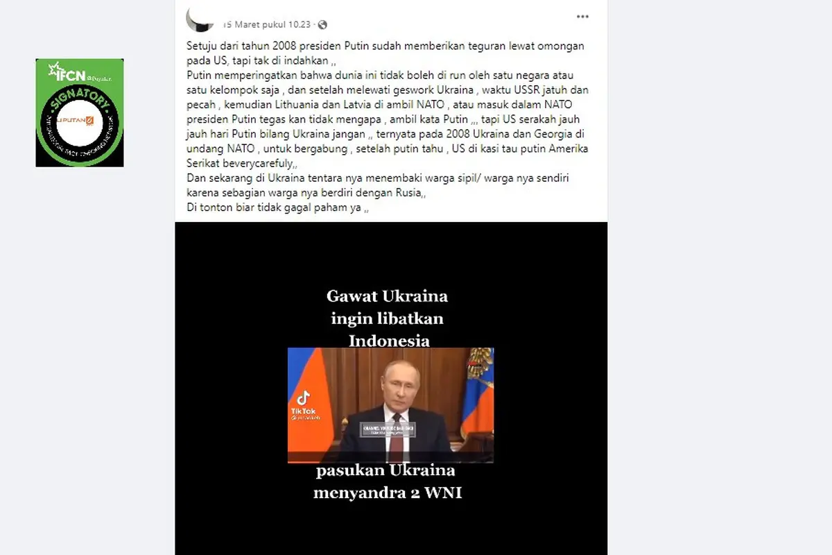 Cek Fakta Liputan6.com menelusuri informasi pasukan Ukraina menyandera dua WNI
