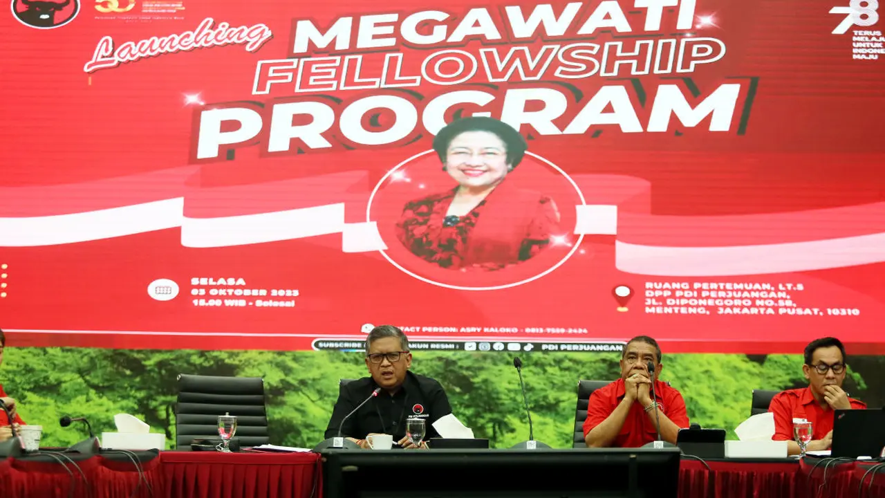 Peluncuran 'Megawati Fellowship Program' di di Kantor DPP PDIP, Jalan Diponegoro, Menteng, Jakarta, Selasa (3/10/2023).