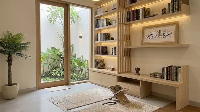 Mushola Multifungsi dengan Rak Buku Islami