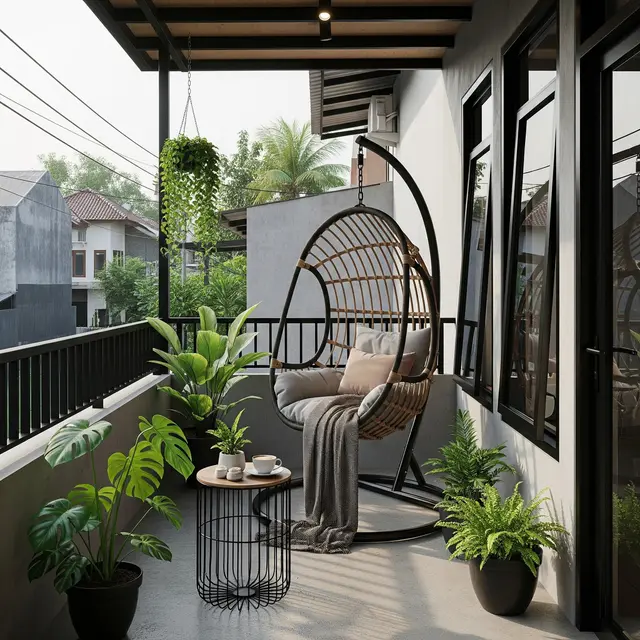 12 Desain Teras Rumah Kecil dengan Kursi Gantung, Area Sempit Jadi Ruang Santai