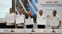 Kick off program percepatan pembangunan kilang PT Pertamina (Persero) di Gresik, Jawa Timur pada Senin, 20 Januari 2020. (Foto: Liputan6.com/Dian Kurniawan)
