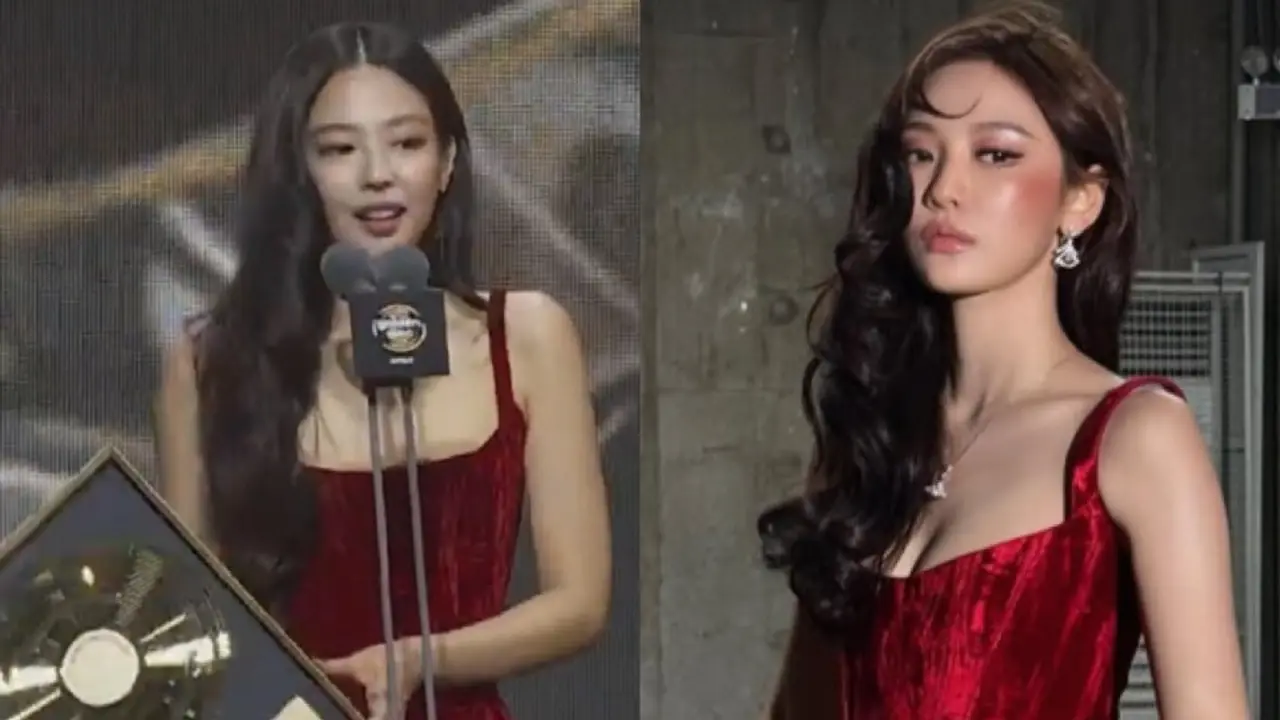 Jennie BLACKPINK dan Ningning aespa Kenakan Gaun Merah. [@imnotningning]