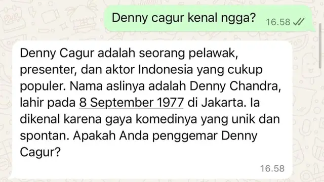 Shanty Istri Denny Cagur Unggah Hasil Percakapannya dengan Meta AI (credit: https://www.instagram.com/shantydenny/).