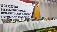 Pembukaan uji coba dan simulasi aplikasi E-rekap/Sirekap Pemilihan Serentak 2020 di Jalak Harupat, Kabupaten Bandung, Jawa Barat, Rabu, 9 September 2020. (sumber foto : Humas KPU Jawa Barat)