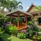 Desain Gazebo dengan Atap Transparan Agar Tetap Terang di Siang Hari (AI)