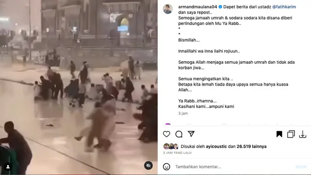 Armand Maulana Kirim Doa untuk Jemaah Umrah Asal Indonesia yang Terkena Badai di Mekah. (instagram.com/armandmaulana04)