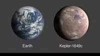 Gambar Bumi bersanding dengan exoplanet Kepler-1649c yang dianggap memiliki kemiripan dengan Bumi (Foto CNET)