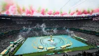 Piala Dunia 2026 resmi dimulai dengan ditandai dengan upacara pembukaan yang berlangsung di Stadion Azteca, Mexico City, Jumat (12/6/2026) dini hari WIB. (AP Photo/Ricardo Mazalan)