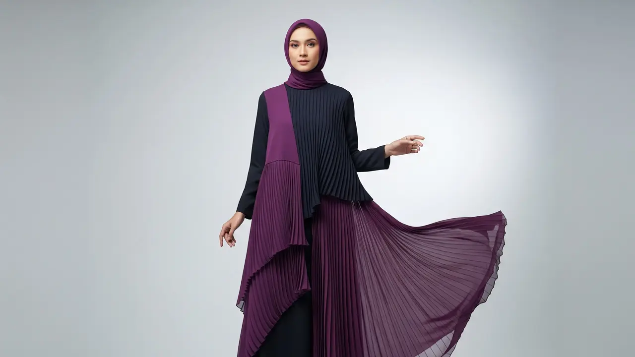 Model Gamis Plisket Polos yang Elegan