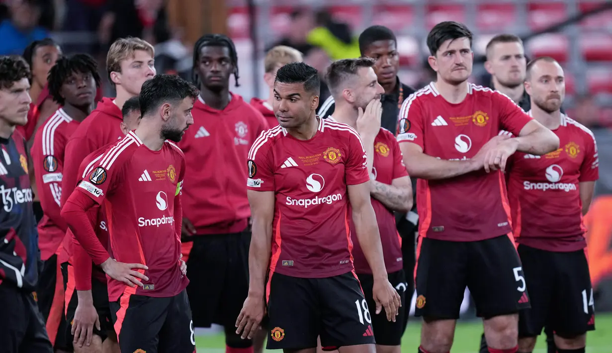 Manchester United tumbang di final Liga Europa. Setan Merah menyerah 0-1 dari Tottenham Hotspur. (AP Photo/Bernat Armangue)