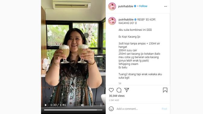 Resep Es Kopi Kacang Hijau ala Putri Habibie. (Tangkapan layar Instagram @putrihabibie)
