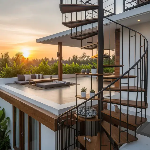 Model Tangga Besi Melingkar untuk Rooftop Rumah Minimalis