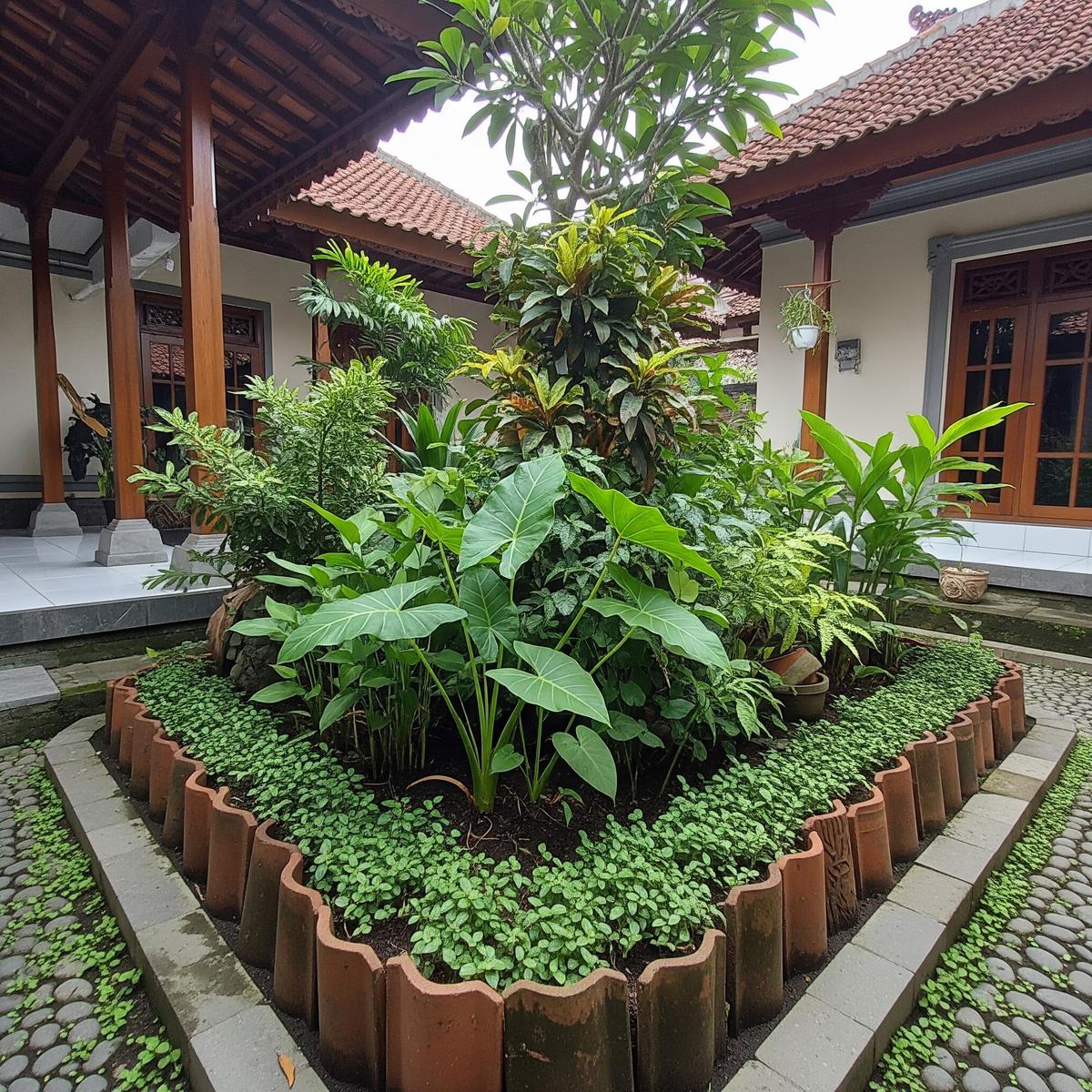 Cara Membuat Border Taman dari Genteng Bekas Tanpa Semen.