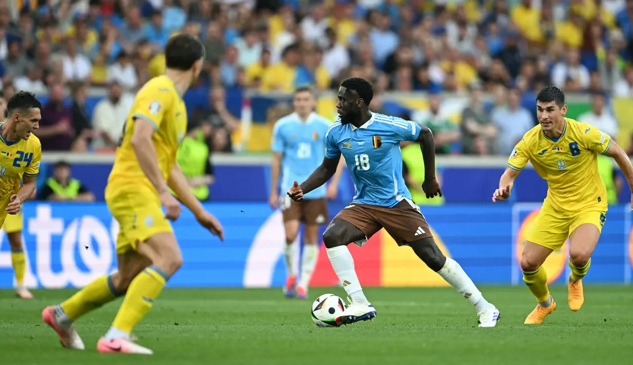 Timnas Belgia hanya meraih satu poin usai imbang 0-0 melawan Ukraina. (Fabrice COFFRINI / AFP)