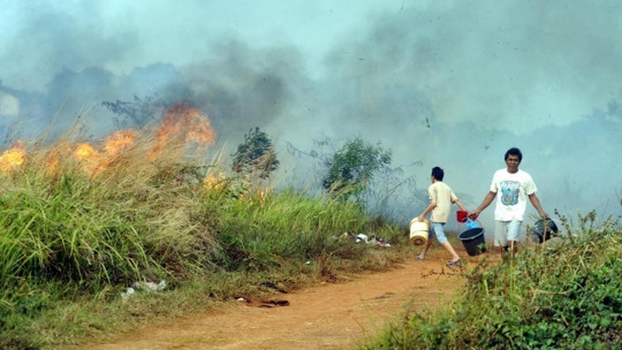 Warga dan petugas bahu-membahu padamkan kebakaran lahan di Tangsel