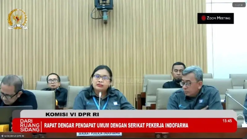 Tangkapan layar pertemuan Serikat Pekerja PT Indofarma Tbk (INAF) dengan Komisi VI DPR RI. (Arief/Liputan6.com)