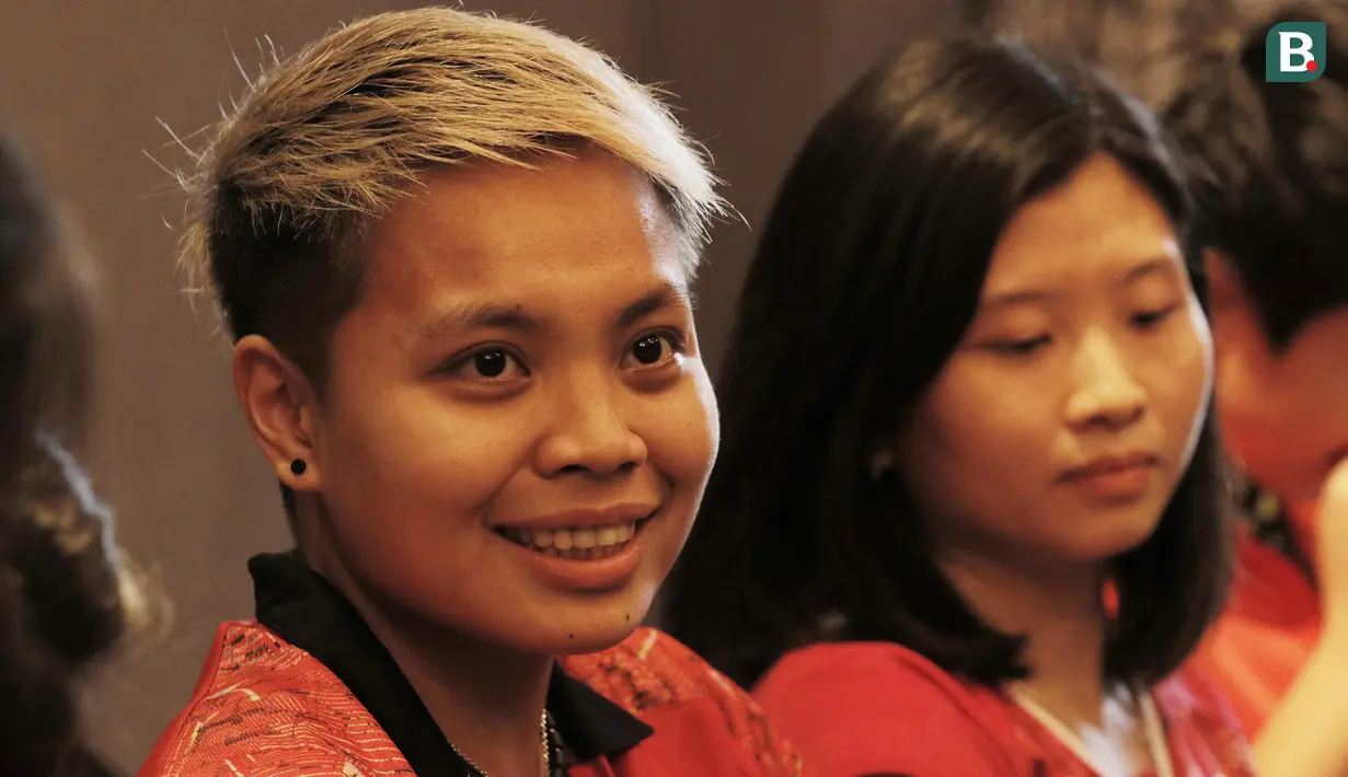 Pebulutangkis Indonesia, Apriyani Rahayu, saat jumpa dengan content creators di Jakarta, Selasa (24/7/2018). Acara tersebut dalam rangka memberi dukungan untuk para atlet jelang Asian Games 2018. (Bola.com/M Iqbal Ichsan)