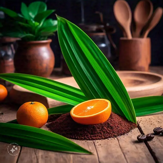 Daun pandan, daun jeruk, dan kopi bubuk