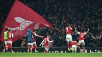 Arsenal berhasil meraih kemenangan 1-0 atas Chelsea pada laga leg kedua semifinal Carabao Cup musim ini di Stadion Emirates, Rabu (04/02/2026) dini hari WIB. Hasil tersebut membuat The Gunners melenggang ke final dengan keunggulan agregat 4-2 atas The Blues. (AP Photo/Ian Walton)