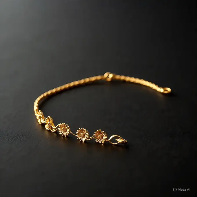 Model Gelang Emas Elegan 2 Gram Motif Bunga Matahari Trendi (Image by Meta AI)