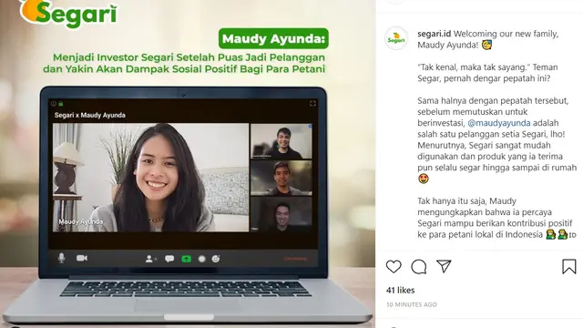 Maudy Ayunda resmi menjadi investor Segari
