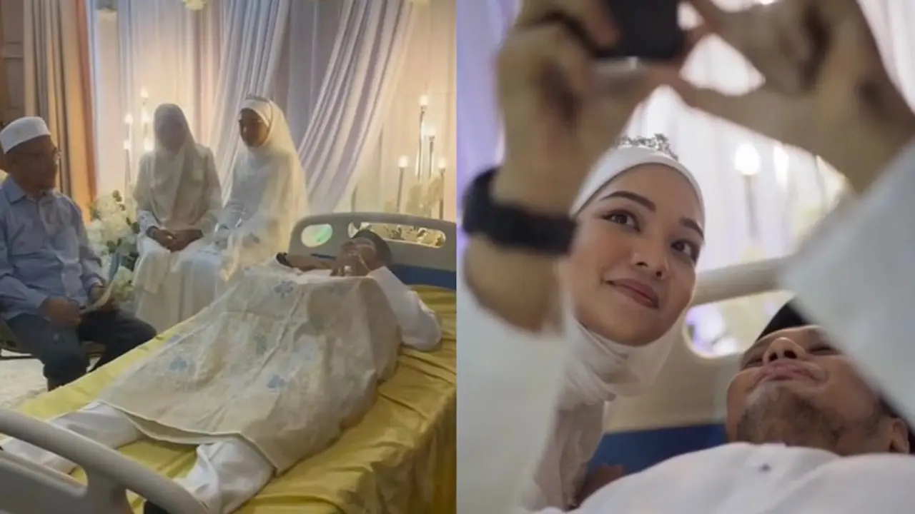 Pernikahan mengharukan, ijab kabul sang pengantin pria berbaring di tempat tidur rumah sakit