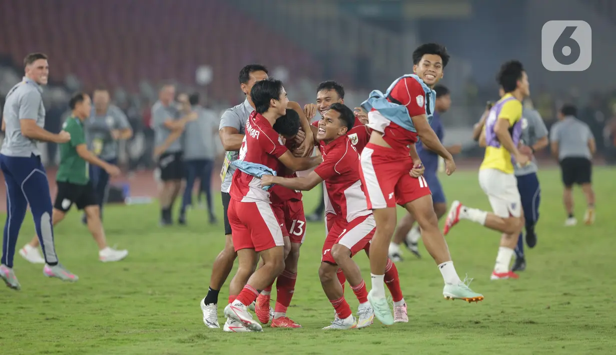 Timnas Indonesia U-23 sukses membungkam perlawanan Thailand pada babak Semifinal Piala AFF U-23 2025 di Stadion Utama Gelora Bung Karno (SUGBK) Jakarta, Jumat (25/7/2025). (Liputan6.com/Helmi Fithriansyah)